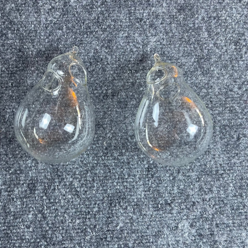 Set of 2 Clear Hand Blown Glass Pear Hanging Christmas Ornaments